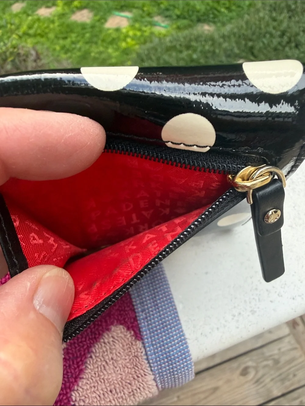 kate spade Black Patent Polka Dot Wallet with Cream Dots - Picture 11 of 16